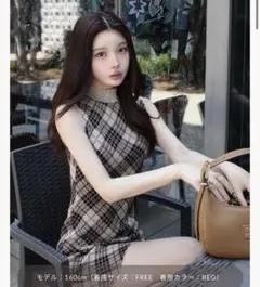 チェックジャガードノースリニットミニワンピース