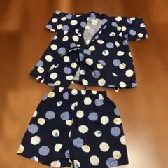 ヒヨコと水玉模様の甚平（紺色） 80cm ベビー、子供用