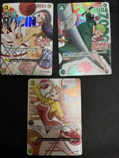 ラウンドワンワンピースカードゲーム ニコ・ロビン ゾロ ナミ 3枚セット