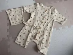 花柄リブ編みロンパース ボンネット付　60cm