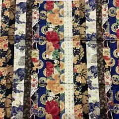 友禅風花柄生地 着物地風生地　扇子花柄生地　和柄ちりめん風生地　大正ロマン生地