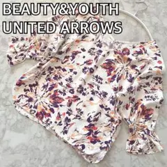 【ビジネスにも♡七分袖】ビューティアンドユース 花柄 トップス 白 ホワイト M