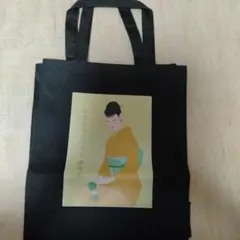 【未使用】和風イラスト付き黒トートバッグ