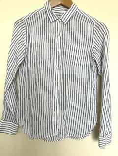 無印良品　フレンチリネン洗いざらしストライプシャツ婦人S