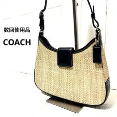 美品 COACH コーチ アクセサリーポーチ ワンショルダー ストロー×レザーのサムネイル