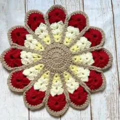 赤　円座　クッション　マット　チェアパッド　おざぶ　丸椅子カバー　花座布団　毛糸