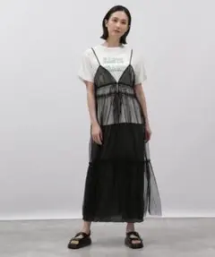 LAKOLE チュールキャミワンピ ブラック ラメ入り