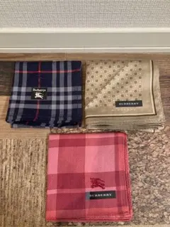 Burberry バーバリー　大判ハンカチ ノバチェック 紺　ベージュ　赤