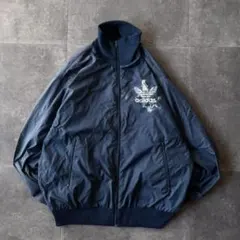 90s adidas ナイロンジャケット プリントロゴ 紺 L A676