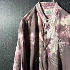 ★ヴィンテージ 古着 メンズ ノーカラーシャツ タイダイ柄 L ★アースカラー