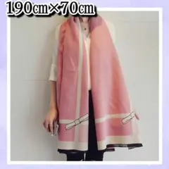 ❤可愛い❤新品 大判 リボン 柄 カシミヤ風 ストール マフラー ピンク 韓国