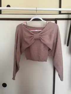 ボウタイデザイン ピンク 長袖 セットアップ