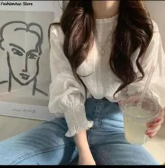 小花柄 刺繍 春服 レースランタンスリーブブラウス 韓国