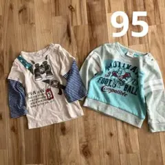 男の子、秋冬服2枚双眼鏡プリント長袖Tシャツ トレーナー95サイズ