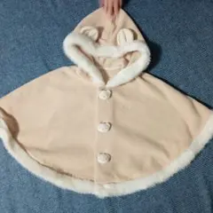 ベージュ フード付き ベビーポンチョ 80〜90cm