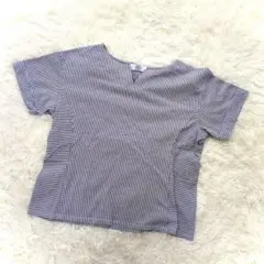 J.PRESS シアサッカー キーネック 半袖シャツ(M)ストライプ ブルー