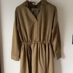 新品 未使用 オペークドットクリップ 長袖ワンピース リボン 膝下 L