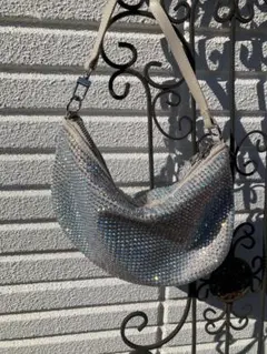 ✳️未使用なのに✳️ビジュー装飾 シルバーハンドバッグ 約26cm