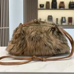 ab ♡ フェイクファー がま口 ショルダーバッグ ブラウン系 猫
