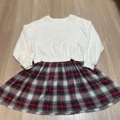 GAP Kids XL 長袖ワンピース ホワイト/チェック