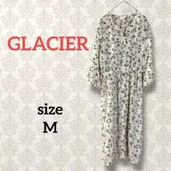 グラシア【M】花柄フレアロングワンピース Vネック ウエストゴム シフォン