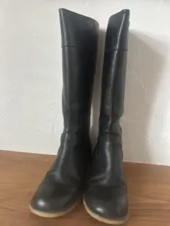 黒 レザー ロングブーツ ファスナー付き