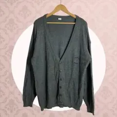 ロゴ刺繍　カーディガン　Vネック　グレー　コットン混　ヴィンテージ