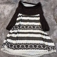 axes femme ストライプニットワンピース　オフショルダー　アクシーズ