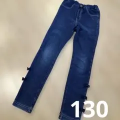 リボン付きダークブルーデニムボトムス