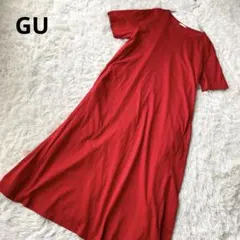 GU ロングワンピース（XL）赤 Aライン 大きいサイズ 綿100% シンプル