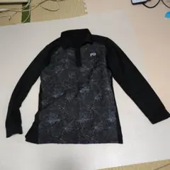 206 FO メンズ 長袖 ポロシャツ ブラック 総柄