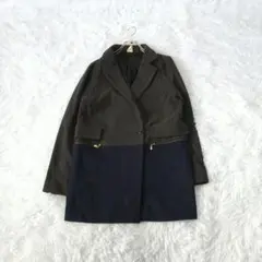 real cocoバイカラーウールブレンドコートFゴールドジップポケット