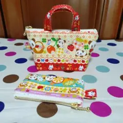 1334ハンドメイドレトロアニマルパンダトートバッグ風ミニポーチ小銭印鑑入れ