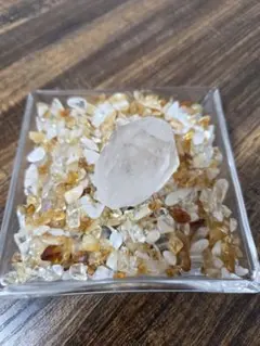 天然石 さざれ石 シトリン 水晶ポイント セット お皿付き