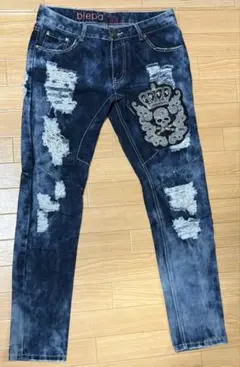 biepa ダメージデニムパンツ　ドクロ・スカル　サイズ33