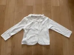 ホワイト フリル付き カーディガン　白　90