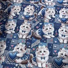 yukie限定柄KAWAII猫ちゃん柄のシーチング綿プリント生地ハギレ布