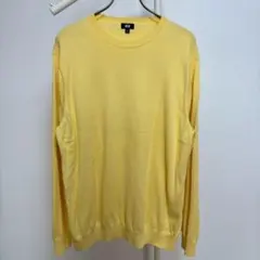 ユニクロ コットンニット XL 綿100％ クルーネック イエロー