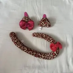 USJ ヒョウ柄キティ 猫耳ピン 尻尾 セット カチューシャ