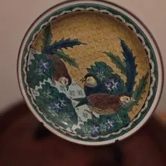 九谷焼 飾り皿 37cm 大皿 花鳥図 幸仙作 吉田屋風 青手 皿立て付 九谷焼 飾り皿 37cm 大皿 花鳥図 幸仙作 吉田屋風 青手 皿立て付