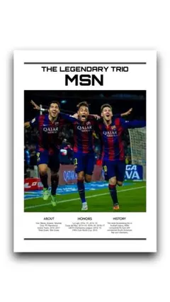 バルセロナ MSN メッシ スアレス ネイマール A4 フレーム付き ポスター