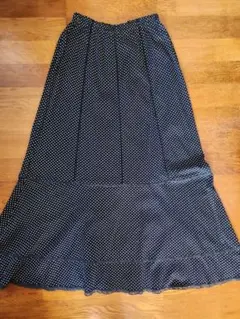 PINK HOUSE　黒白の水玉模様 フレアカットソーロングスカート　F　日本製