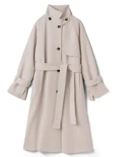 リボンベルト付きフェイクウールトレンチコート 黒