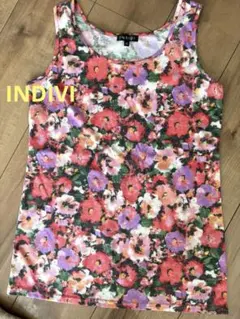 INDIVI フラワープリント ノースリーブ タンクトップ