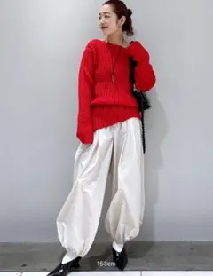 adam et rope 【サステナブル】凹凸ワッフルプルオーバー　レッド