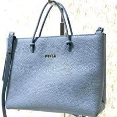 【極美品】フルラ　2wey ショルダー　バッグ　シボ　青　WB00215