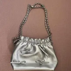 シルバー リボン装飾 ショルダーバッグ