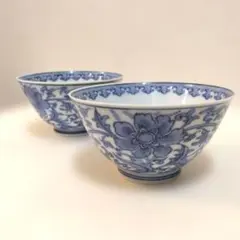 2客セット☆ 平安春峰　井上春峰　煎茶碗　湯呑　牡丹唐草文　京焼　昭和レトロ