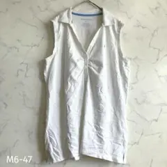 Eddie Bauer ポロシャツ L ノースリーブ 刺繍ロゴ 鹿の子 ホワイトのサムネイル