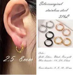 片耳分 フープピアス シルバー2.5×8mm 変更可 316サージカルステンレス